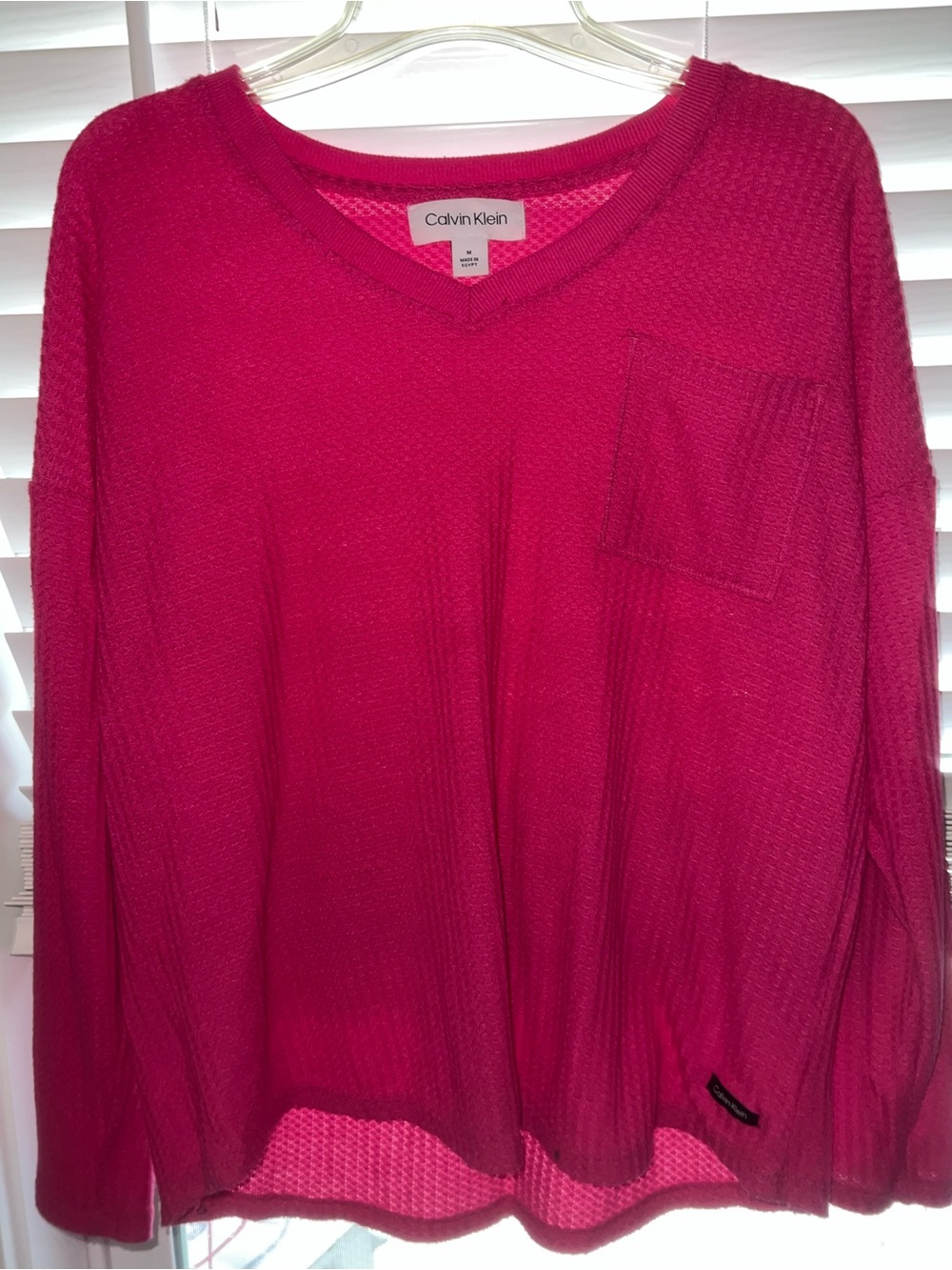 Calvin Klein Women's Bright Fuchsia V-Neck Pocket Sweater